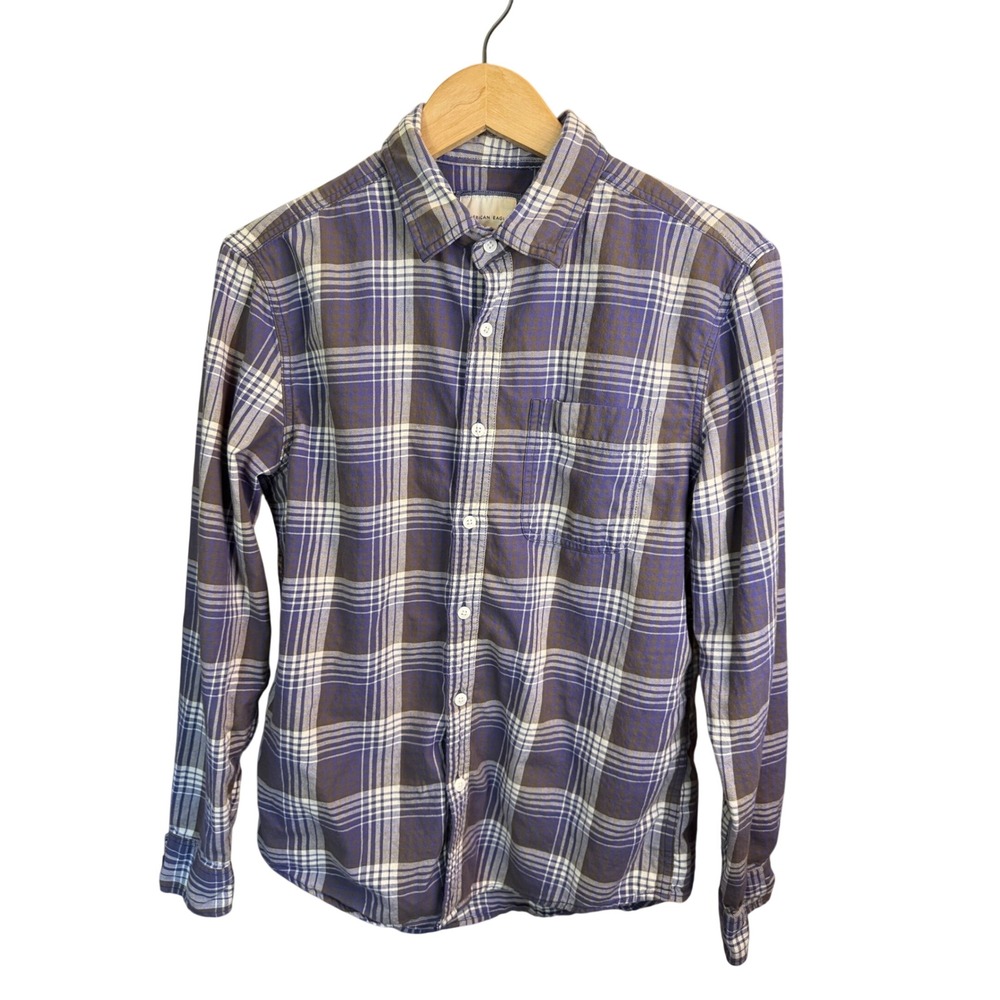 American Eagle Mens Super Soft Plaid Flannel Button Down Shirt Purple White M